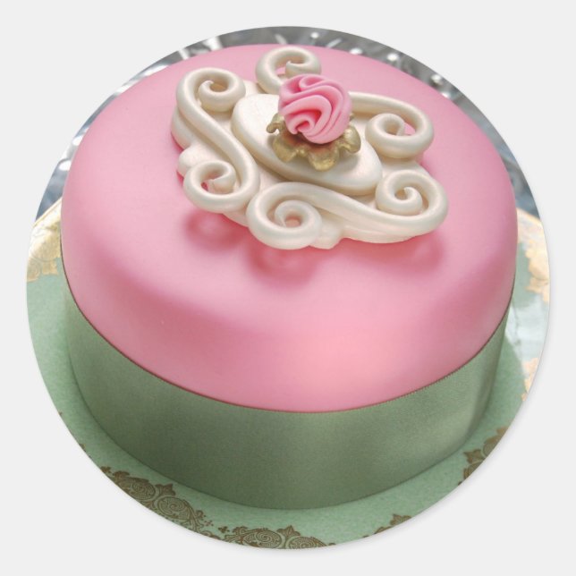 Adesivo Vinheta redonda de bolos rosa bonito rosa (Frente)
