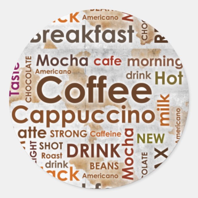Adesivo Vinheta redonda de café, 3 polegadas (folha de 6) (Frente)