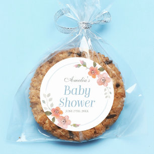 Adesivo Vinheta redonda de Chá de fraldas azul delicada