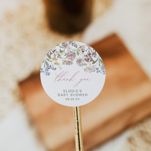 Adesivo Vinheta redonda de Chá de fraldas de flor selvagem