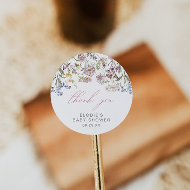 Adesivo Vinheta redonda de Chá de fraldas de flor selvagem (Criador carregado)