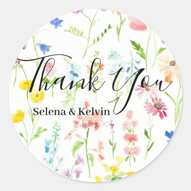 Adesivo Vinheta redonda de coleção de flores selvagens (Frente)