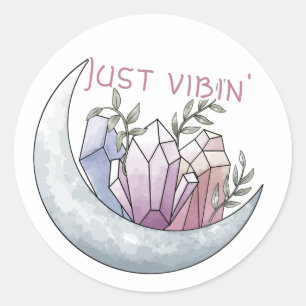 Adesivo Vinheta redonda de cristal lunar "Apenas Vibin'"