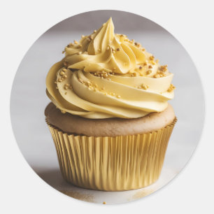 Adesivo Vinheta redonda de Cupcake Dourado amarelo