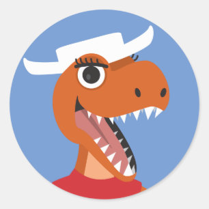 Adesivo Vinheta redonda de dinossauros T-Rex, cowboy do Te