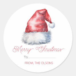 Adesivo Vinheta-redonda de doação de Santa Hat Feliz Natal