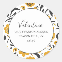 Adesivo Vinheta redonda de endereço floral amarelo-escuro