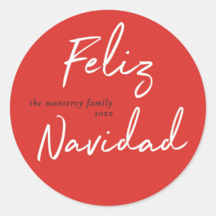 Adesivo Vinheta redonda de férias brancas Feliz Navidad R