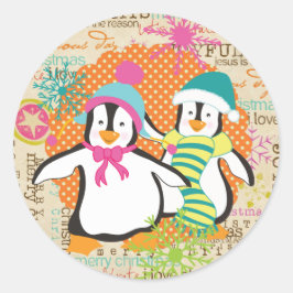 Adesivo Vinheta redonda de férias com tipografia e pinguin