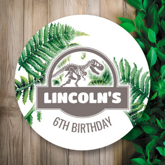 Adesivo Vinheta redonda de Festa de aniversário jurássica