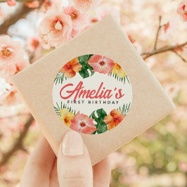 Adesivo Vinheta-redonda de Festas de aniversário tropicais