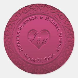 Adesivo Vinheta redonda de folha vermelha escura