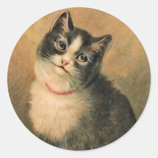 Adesivo Vinheta redonda de Gato Negro e Branco