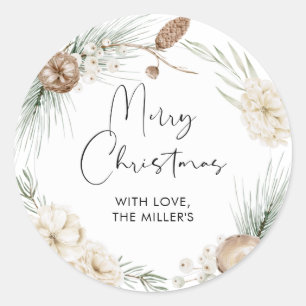 Adesivo Vinheta-redonda de Natal Merry Gift Label Greenery