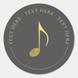Adesivo Vinheta redonda de Oitava Nota Dourada Música