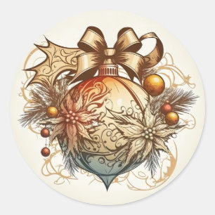 Adesivo Vinheta Redonda de Ornamento da Bola de Natal do o