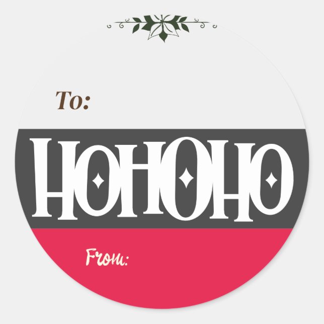 Adesivo Vinheta redonda de presentes de Natal Ho Ho (Frente)