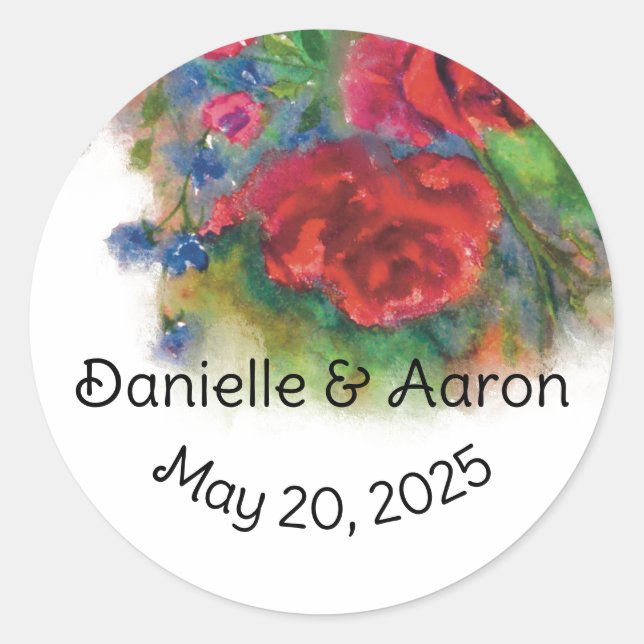 Adesivo Vinheta redonda de Rosa encantada com aquarelas (Frente)
