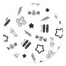 Vinheta redonda de skate preto-e-branco