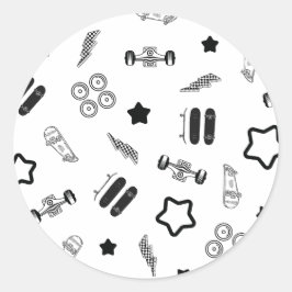 Adesivo Vinheta redonda de skate preto-e-branco