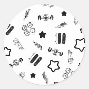 Adesivo Vinheta redonda de skate preto-e-branco