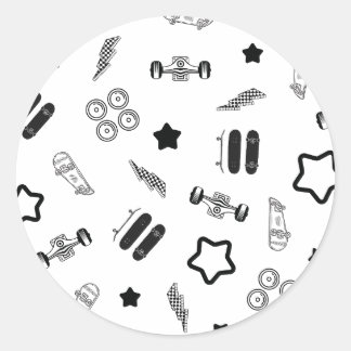 Adesivo Vinheta redonda de skate preto-e-branco