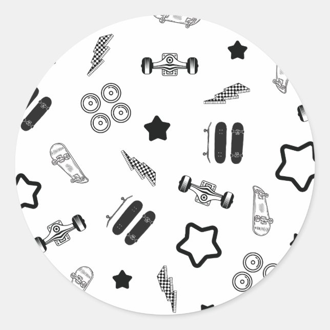 Adesivo Vinheta redonda de skate preto-e-branco (Frente)