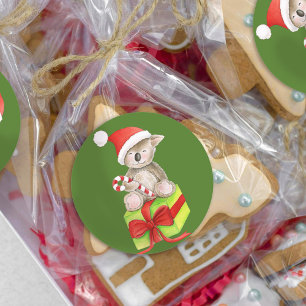 Adesivo Vinheta redonda de urso Koala de Natal