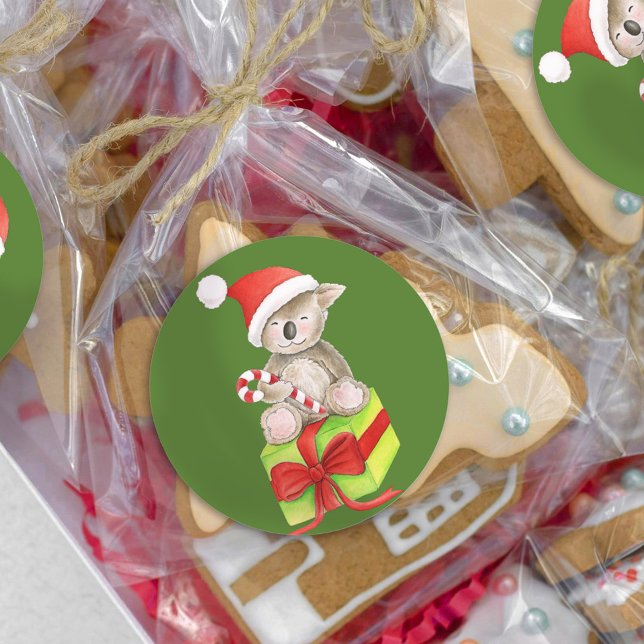 Adesivo Vinheta redonda de urso Koala de Natal (Criador carregado)