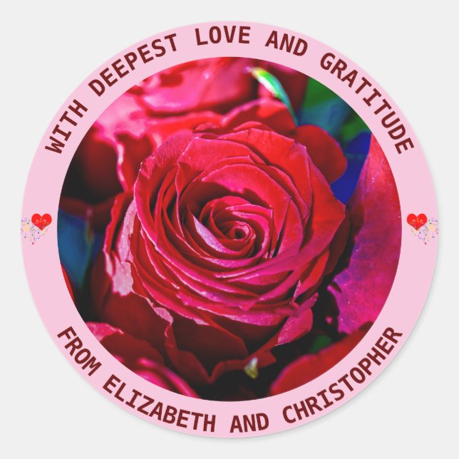 Adesivo Vinheta redonda elegante de Rosas vermelhas (Frente)