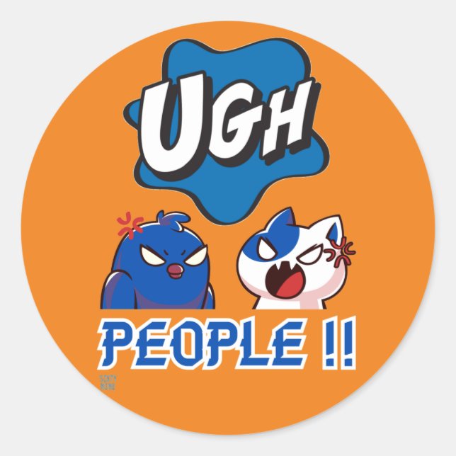 Adesivo vinheta redonda engraçada "PESSOAS UGH!!" (Frente)