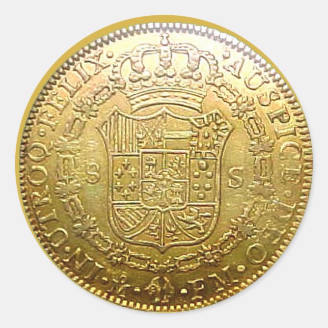 Adesivo Vinheta-redonda espanhola Dourada Doubloon II (Frente)