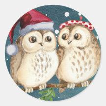 Vinheta redonda FELIZ DE NATAL OWL CLASSIC