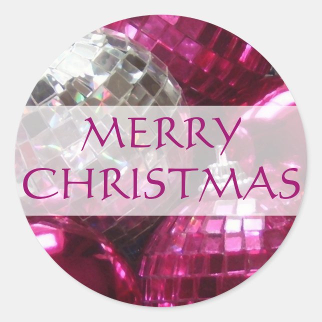 Adesivo Vinheta redonda "Feliz Natal" rosa (Frente)