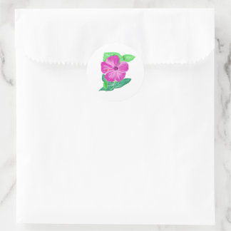 Adesivo Vinheta redonda Flor de hibridação de cor rosa