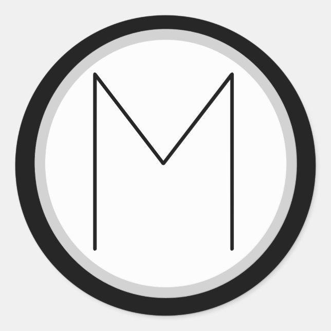 Adesivo Vinheta redonda M-redonda, branco/preto, dramática (Frente)