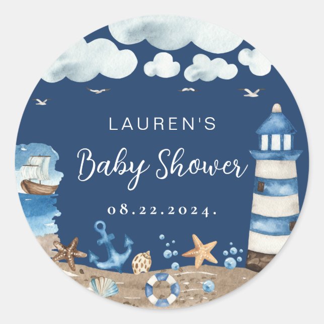 Adesivo Vinheta redonda Marinho do tema náutico (Frente)