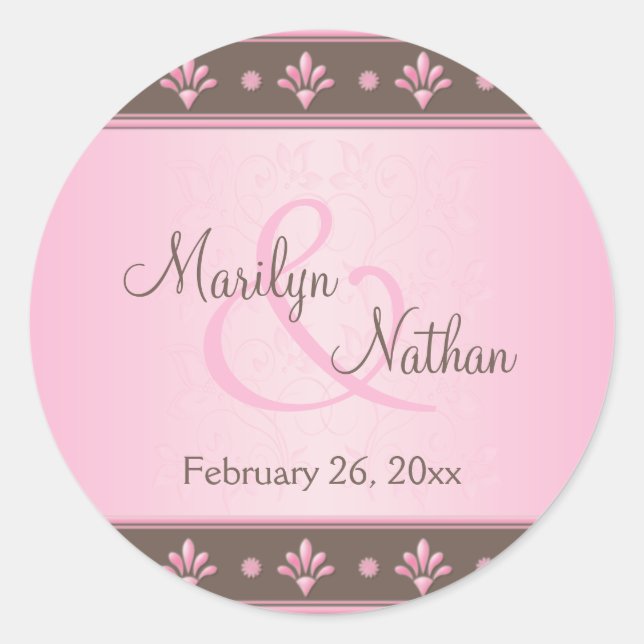 Adesivo Vinheta Redonda Mocha Cor-de-Rosa, Monograma, 1,5" (Frente)