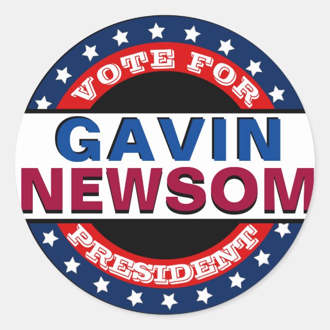 Adesivo Vinheta redonda Modelo clássico Gavin Newsom (Frente)