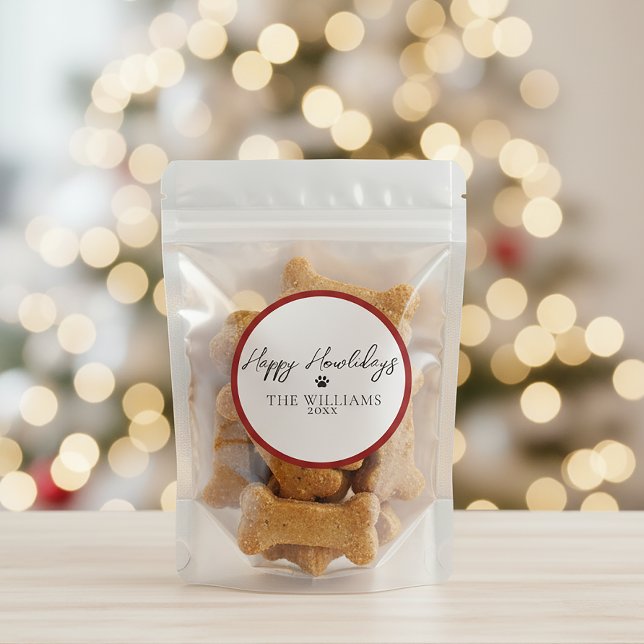 Adesivo Vinheta-redonda para impressão Red Happy Howlidays (Criador carregado)