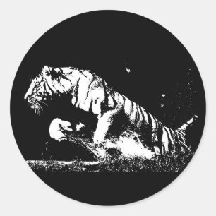 Adesivo Vinheta redonda Pop de tigre branco preto