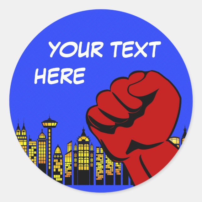 Adesivo Vinheta redonda Super Hero - festa de aniversário (Frente)