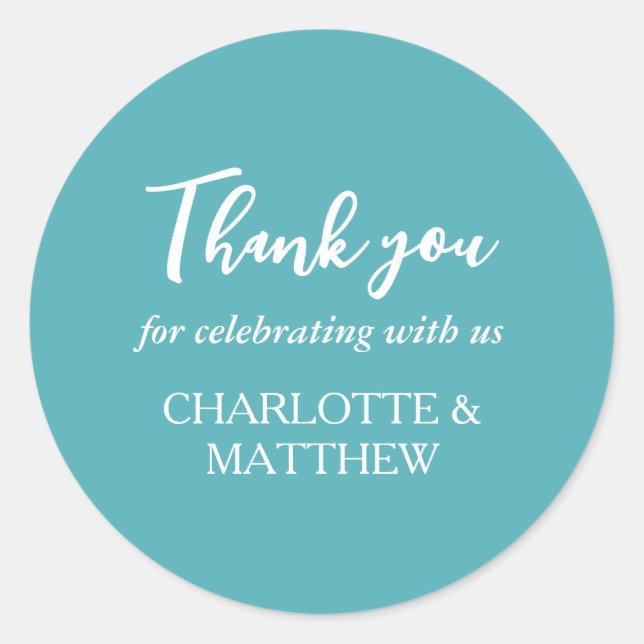 Adesivo Vinheta redonda Turquesa e Casamento Branco Clássi (Frente)