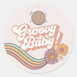 Adesivo Vinheta Retro Favor do Chá de fraldas Groovy