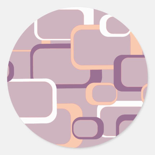 Adesivo Vinheta Retro Quadrada Rosa e Púrpura (Frente)