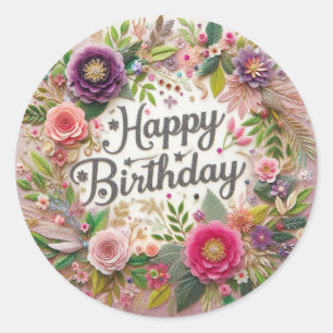 Adesivo Vinheta Romântica Floral de Aniversário