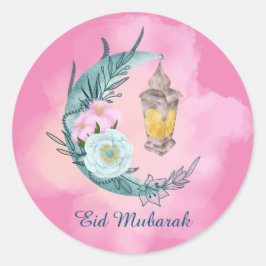 Adesivo Vinheta rosa Eid Mubarak Crescente Aquarela