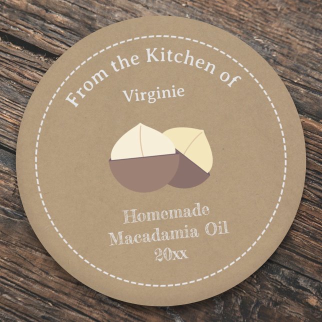 Adesivo Vinheta Rótulo de Óleo Russo Macadamia (Rustic Macadamia Oil Label Sticker)