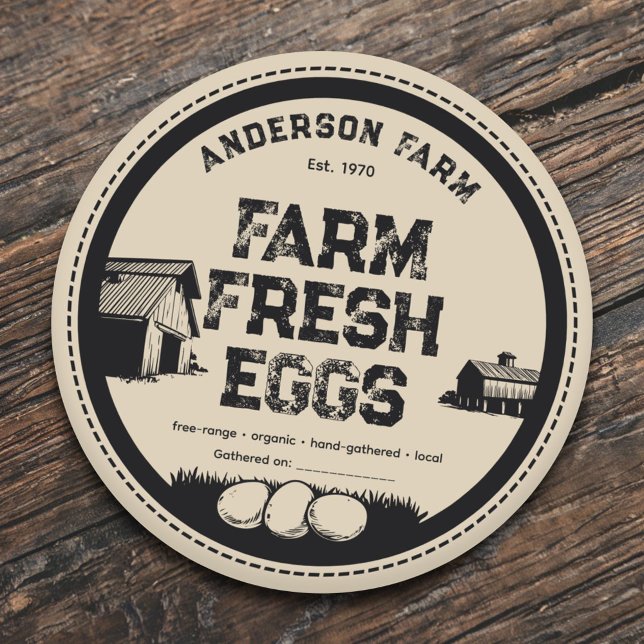 Adesivo Vinheta Rótulo de Ovos Frescos de Casca Farmada da (Rustic Farmhouse Barn Fresh Eggs Label Sticker)