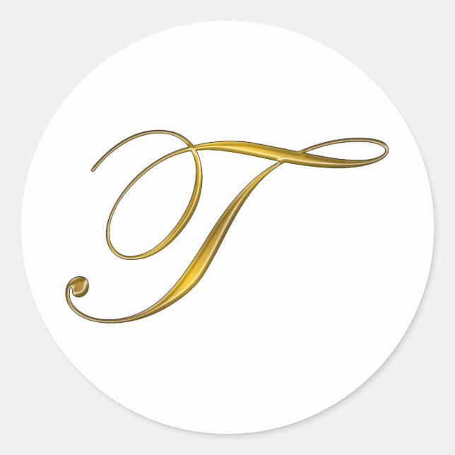 Adesivo Vinheta Rótulo do Envelope T Monograma Dourado (Frente)